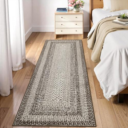 RUGSREAL Braided Print Runner Rug 2x8 Machine Washable Hallway Runner Rugs - color: Mocha, size: 2' x 8' (Runner)