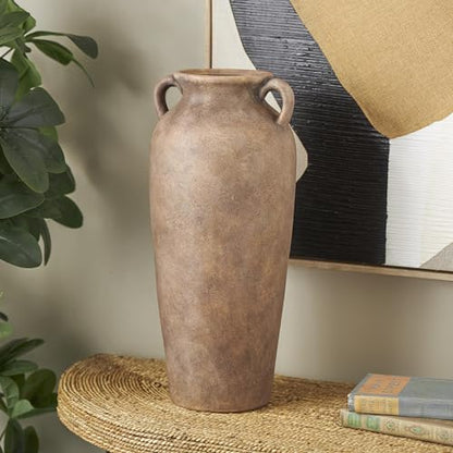 Deco 79 Ceramic Decorative Vase Antique Style Textured Centerpiece Vases with Handles, Flower Vases for Home Decoration 9" x 9" x 20", Copper