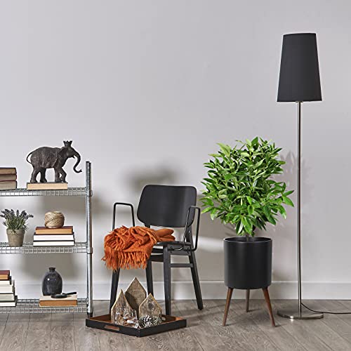 D'vine Dev 12 Inch Planter Pot with Wood Stand, Black, 88-O-C-2 - color: Matte Black, size: Large