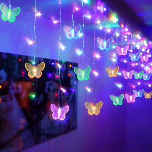 120 LED 20FT Butterfly Curtain Fairy Lights USB Pluged - 8 Modes Starry Twinkle Icicle String Lights with Remote Timer Waterproof for Kids Bedroom Christmas Wedding Party Dorm(Multicolor2) - color: Multi-colored2