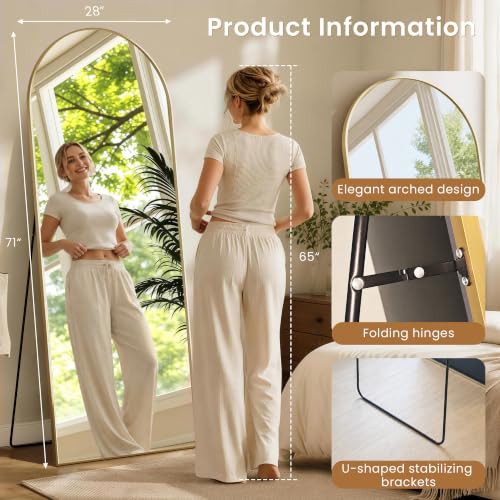 71" x 28"Large Arched Floor Mirror with Stand(Gold) - color: Golden, size: 71"L x 28"W