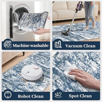 Entryway Runner Rug 2x4 ft, Non Slip Carpet Runner, Blue - color: Abstract-blue, size: 2' x 4' (Runner)