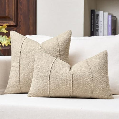 Textured Boucle Throw Pillow Covers 18x18 Inch Set of 2 Oatmeal - color: Oatmeal, size: 18" x 18" (Pack of 2)