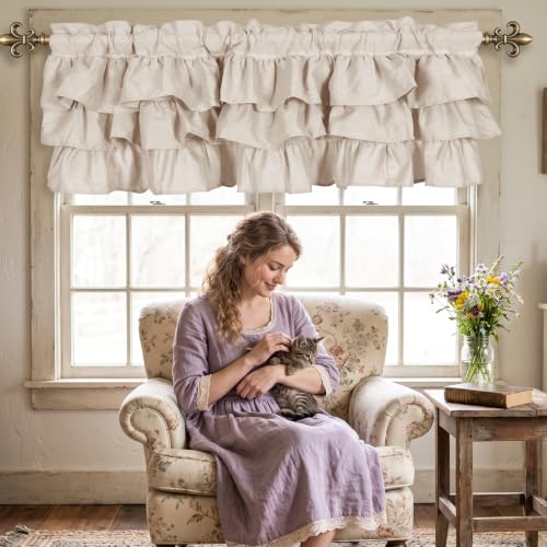 FUANGUI Ruffled Valance Curtain 42" W x 18" L Pleated Kitchen Valance - color: Beige, size: 42"W x 18"L (Pack of 1)