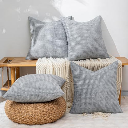 Pack of 4 Throw Pillow Covers 18x18” Boho Cushion Covers for Living Room - color: Light Gray, size: 18" x 18" (Pack of 4)