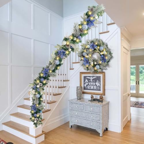 WANNA-CUL Pre-Lit 6ft Silver Blue Christmas Garland with 30 LED Lights - color: 01-sliver Blue