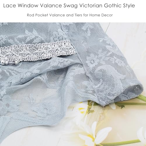 Molaxhome Grey Lace Window Valance Curtains Swag Victorian Gothic Style - color: Grey, size: 59"W x 41.3"L (Pack of 1)
