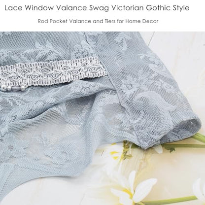 Molaxhome Grey Lace Window Valance Curtains Swag Victorian Gothic Style - color: Grey, size: 39.4"W x 41.3"L (Pack of 1)