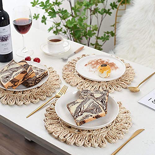 IcosaMro 12 Inch Boho Round Woven Placemats for Dining Table Set of 4 - color: Style a -11.5 Inch, Pack of 4