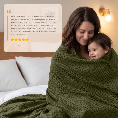 PHF Lightweight 100% Cotton Waffle Throw Blanket for Couch, Capulet Olive - color: 05 Capulet Olive, size: Throw(50"x60")