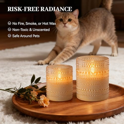 Gold Dotted Glass Real Wax Flameless Battery-Operated LED Pillar Candles - color: Gold