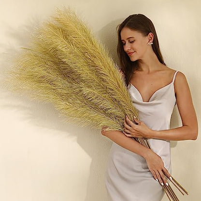 Wertuirk Gold Pampas Grass Decor - 45-Inch Set of 8 Faux Tall Pampas Grass - color: Gold