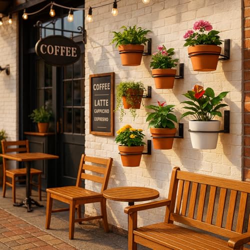 8-Pack 6 Inch Flower Pot Holder Ring Wall Mounted Metal Flower Pot Hangers Wall Hanger Bracket Rings Black Planter Bracket for Home, Garden, Indoor Outdoor Pots - size: 6''
