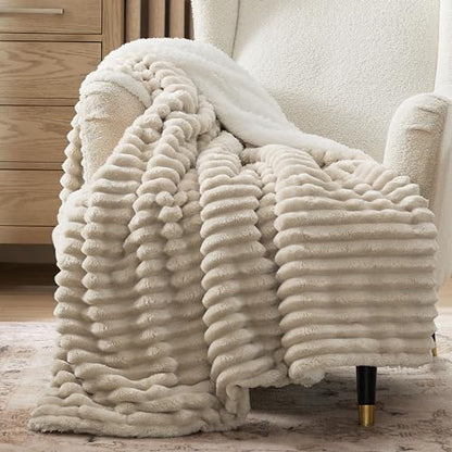 Bedsure Soft Sherpa Blanket Fluffy Throw Gift Beige 50"x60" - color: 01 - Beige, size: Throw (50" X 60")