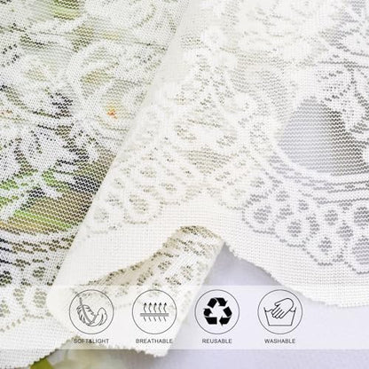 Molaxhome Kitchen Curtains Valance Beige Lace Floral Semi Sheer Curtain - color: Beige, size: 51"W x 16"L (Pack of 1)