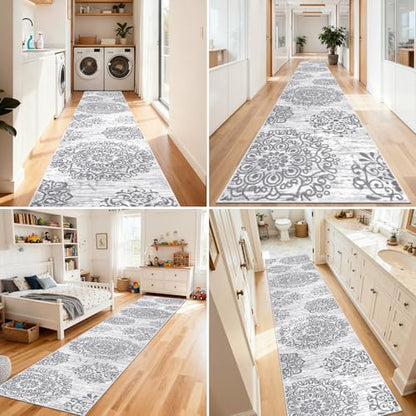 HEBE Hallway Runner Rug 3'x18', Washable Non Slip Kitchen Rug Runner - color: Grey, size: 3' x 18' (Rectangular)