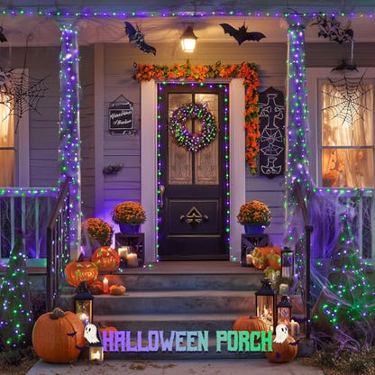 JMEXSUSS 200 LED Purple and Green Halloween Fairy Lights Plug in - color: Purple Green, size: 66FT 200LED