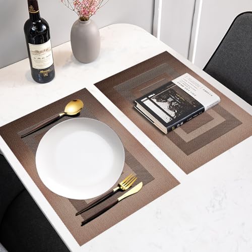 PIGCHCY Durable Plastic Placemats - Heat Resistant, Washable Woven Table Mats - Set of 4 (Coffee Brown) - color: Box: Brown Coffee, size: 4 Placemats