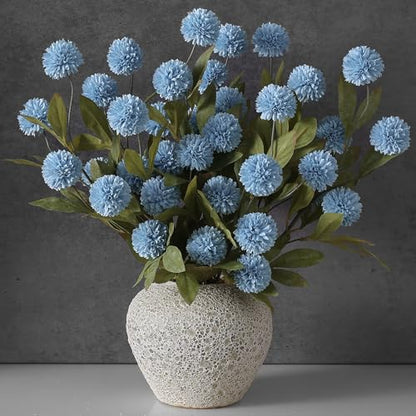 6 Pcs 27"Artificial Pompon Mum Silk Flower Stems for Vase (Dusty Blue) - color: Dusty Blue