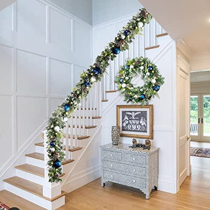 WANNA-CUL Pre-Lit 9ft Christmas Garland with Lights 50 LED Blue Baubles - color: 01-sliver Blue