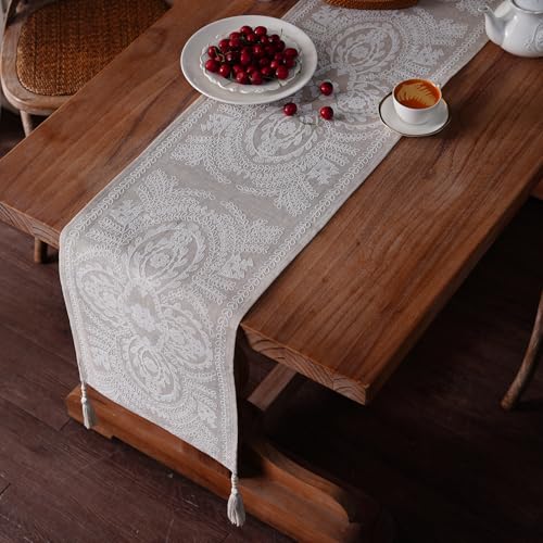 Beige Table Runner Rustic Farmhouse Dresser Scarf, 14"x56" - color: Beige, size: 14 x 56 Inches
