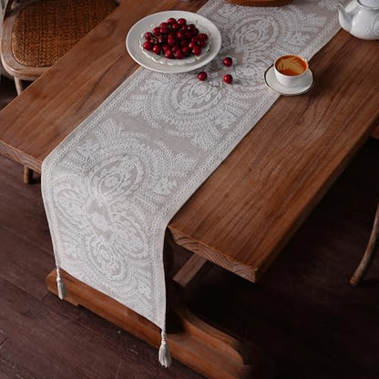 Beige Table Runner Rustic Farmhouse Dresser Scarf, 14"x56" - color: Beige, size: 14 x 56 Inches