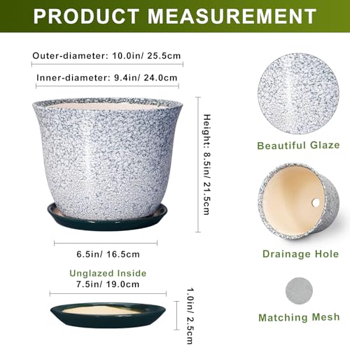 Ceramic Planter, 10 Inch Plant Pot for Indoor, Green - color: Crack Blackish Green, size: 10 Inch