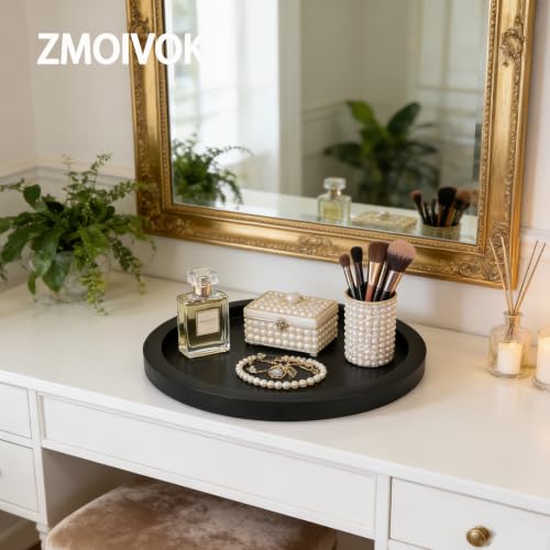 11 inch Round Decorative Tray,Black Wooden Rustic Wood Serving Trays