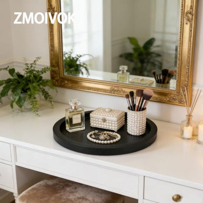11 inch Round Decorative Tray,Black Wooden Rustic Wood Serving Trays
