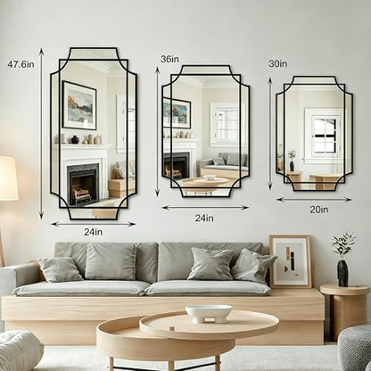 47"x24" Large Geometric Rectangle Beveled Mirror with Wood Frame - color: Black, size: 47"L x 24"W