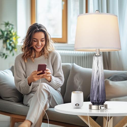 Modern Glass Table Lamps, 27.5" Bedside Lamps for Living Room, Grey, 1 Pack - color: Grey (1 pack)