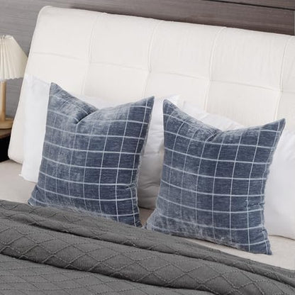 HPUK Checkered Throw Pillow Covers 18x18 Inch, Soft Cut Velvet, Set of 2 - color: Chenil Check-navy