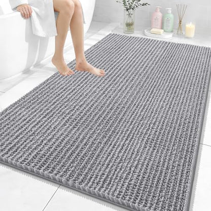 OLANLY Large Bathroom Rugs 59x35, Thick Soft Absorbent Chenille Bath Rugs - color: Grey, size: 59" x 35"