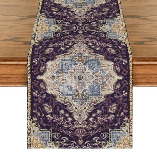 Artoid Mode Boho Bohemia Style Purple Table Runner, Country Rustic Farmhouse Magical Mardi Gras Kitchen Dining Table Decoration for Home Party Decor 13x72 Inch - color: Purple, size: 13" x 72", Table Runner