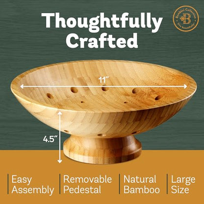 Wooden Fruit Bowl for Kitchen Counter, Bamboo Pedestal Fruit Basket, Vented - color: Bamboo