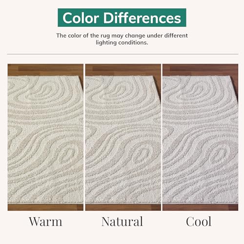 LUXE WEAVERS Geometric Swirl Cream 9x12 Area Rug High Low Modern Carpet