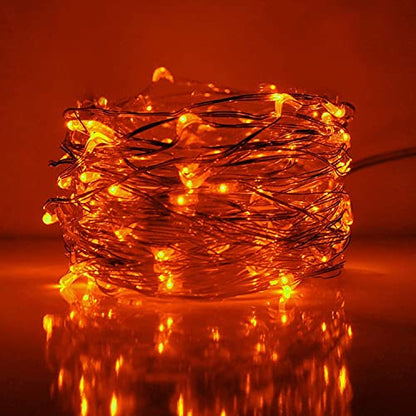 RUICHEN Fairy Lights Plug in with Remote, Copper Wire 33 Ft 100 LED, Orange - color: Orange
