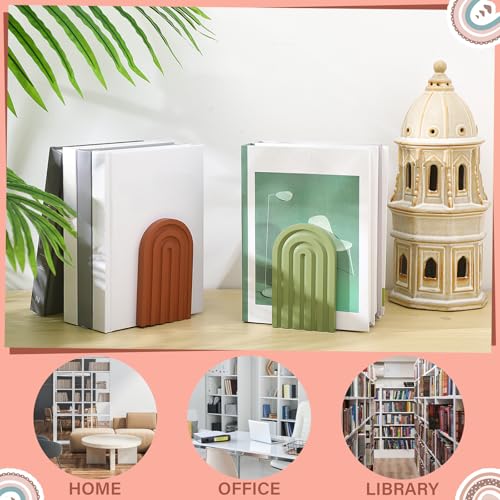 Harloon 4 Pcs Boho Arch Bookends Rainbow Wooden Book Ends, Bright Color - color: Bright Color