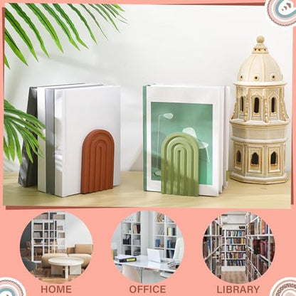 Harloon 4 Pcs Boho Arch Bookends Rainbow Wooden Book Ends, Bright Color - color: Bright Color