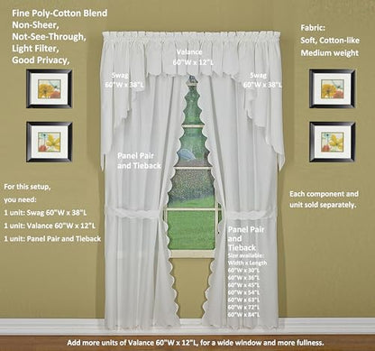 Today's Curtain, AMZ Orleans Scallop Curtain, White 38" Swag Pair, 60" W x 38" L, White - color: White, size: 60"W x 38"L (Pack of 1)