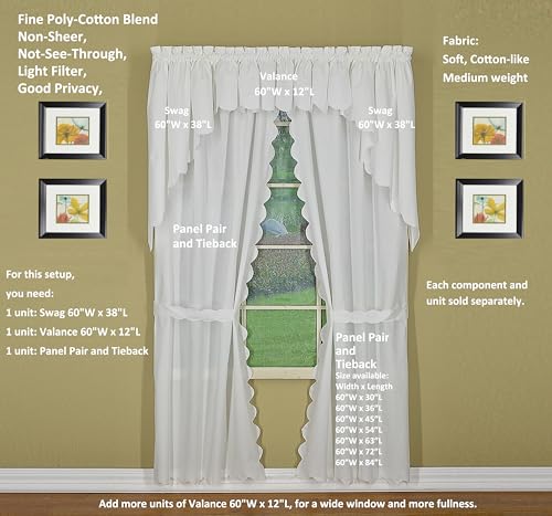 Today's Curtain, Orleans Scallop Curtain, White 84" Panel Pair and Tieback,4-Piece-Set, 60" W x 84" L, White - color: White, size: 60"W x 84"L (Pack of 1)