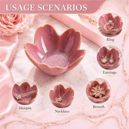 Floral Ceramic Jewelry Tray, 3.5" Ring Holder Trinket Bowl - color: purple