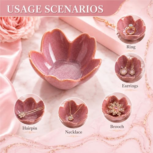 Floral Ceramic Jewelry Tray, 3.5" Ring Holder Trinket Bowl - color: purple