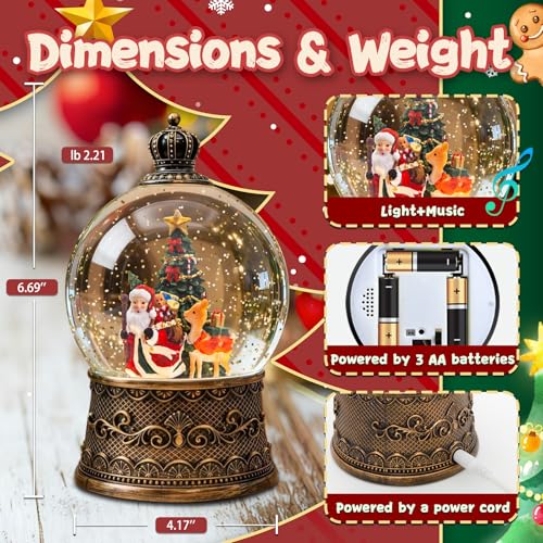 SUNFACE Christmas Snow Globe, Santa Claus Reindeer Christmas Tree Light Up Musical Snow Globes with 6H Timer, 3 AA Battery & USB Powered, Glitter Water Globe Indoor for Kids Women Adults - color: Santa Claus Christmas Tree 112