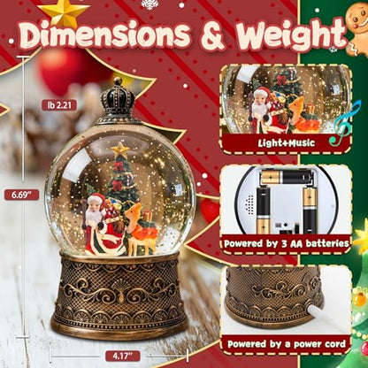SUNFACE Christmas Snow Globe, Santa Claus Reindeer Christmas Tree Light Up Musical Snow Globes with 6H Timer, 3 AA Battery & USB Powered, Glitter Water Globe Indoor for Kids Women Adults - color: Santa Claus Christmas Tree 112