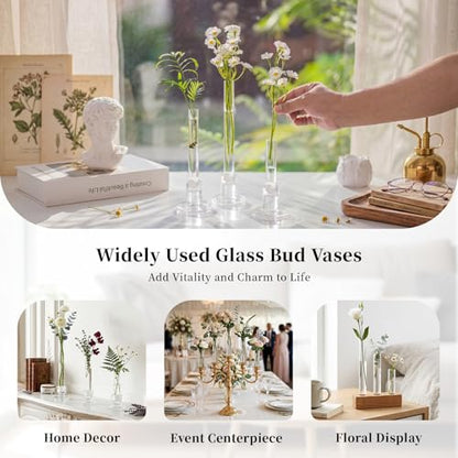 Glasseam Glass Bud Vases for Candle Holder, 6 Pcs Single Stem Flower Vases - size: 3.9"+5.9“+7.8" Tall