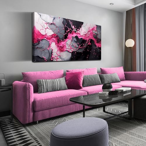 GUGIKA Abstract Wall Art for Living Room, Pink Canvas Wall Decor for Girls Bedroom Decor, Pigment Texture Print, Size 29x59 Inches - color: ABSTRACT-15, size: 59"L x 29"W