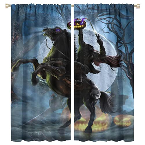Gothic Halloween Blackout Curtains - Horror Forest Night Theme Pumpkin Headless Horseman Rod Pocket Window Drapes Set Energy Saving Thermal Insulated Drapes,2 Panels 72L x 31.5W - color: Gothic Halloween, size: 31.5"W x 72"L (Pack of 2)
