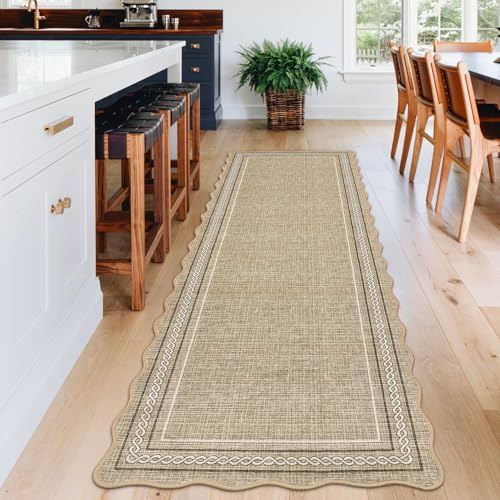 GarveeHome Scalloped Washable Runner 2x8 Rugs for Entryway Non Slip, Jute - color: Jute Color, size: 2' x 8' (Runner)