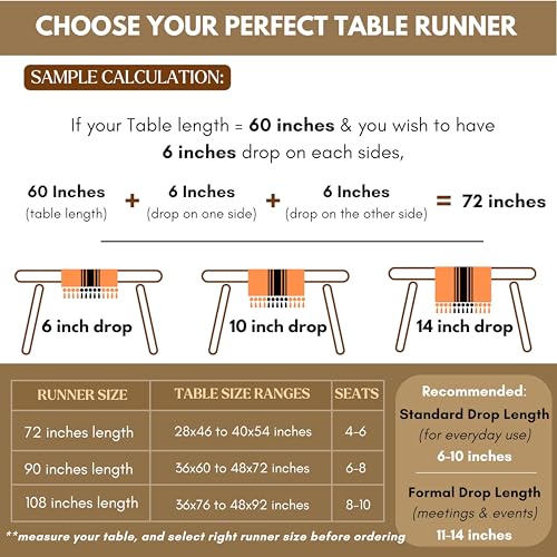 Native Fab Black Stripe Table Runner - 108 Inches Long Boho Table Covers with Fringes - 100% Cotton, Braided Weave, Non Slip Tablerunner for Dining Room, Dresser, Events, 14"x108" - Black and White - color: Black White, size: 14x108